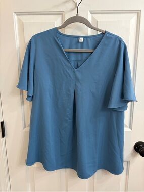 Women’s Blue V-Neck Flutter Sleeve Top